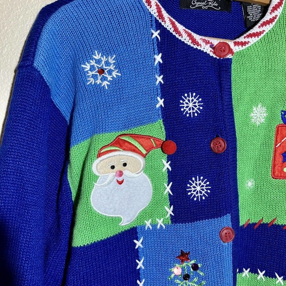 Ugly Christmas Sweater Size M Cardigan Crystal Kobe Preowned Appliqués Sequins - Picture 3 of 7